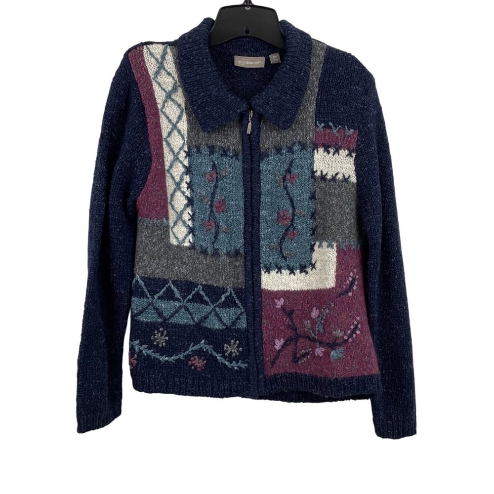 Craft & Barrow Womens Size PM Full Zip Cardigan Multicolor Floral Patchwork